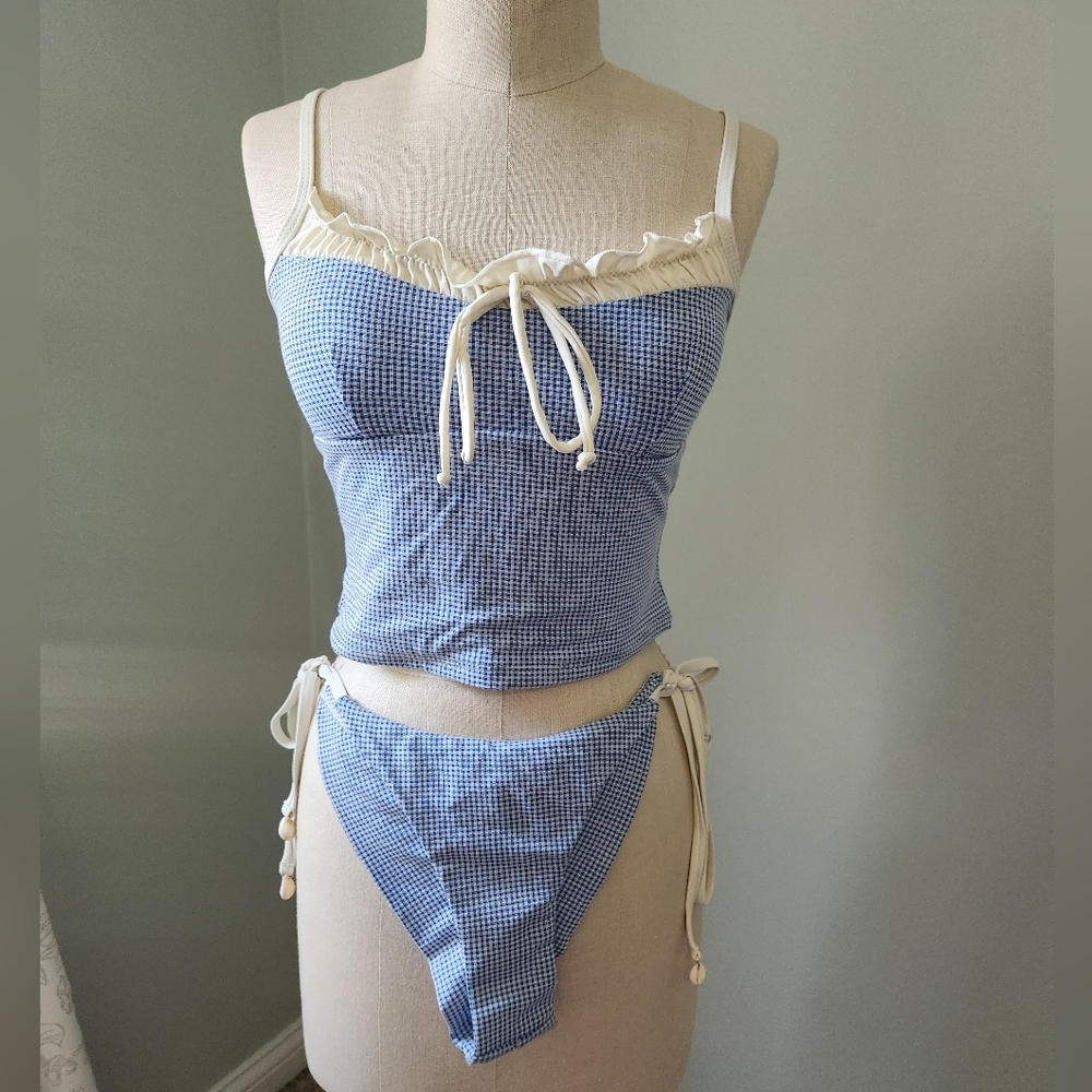 Blue and Cream Women's Tankini